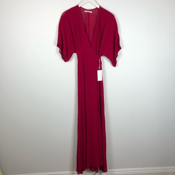 Reformation Winslow kimono wrap maxi dress rhubarb - Picture 2 of 5